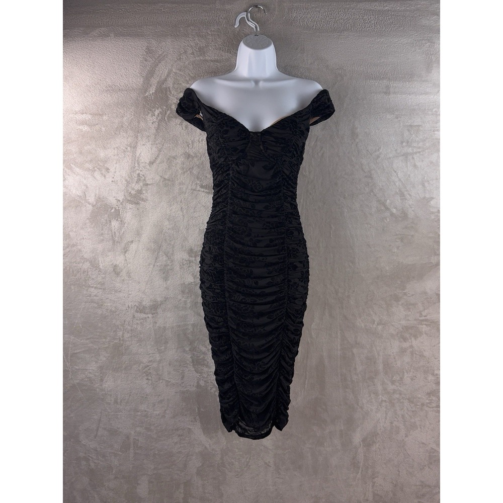 Majorelle‎ Tabitha Midi Dress Womens Size Small Black Floral Ruched Revolve